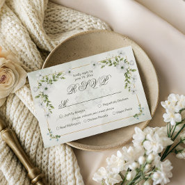 Tarjeta De Confirmación De Asistencia Elegant White Floral Wedding with Meal Choice