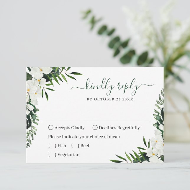 Tarjeta De Confirmación De Asistencia Elegant White Orchids Bohemian Wedding (Anverso de pie)