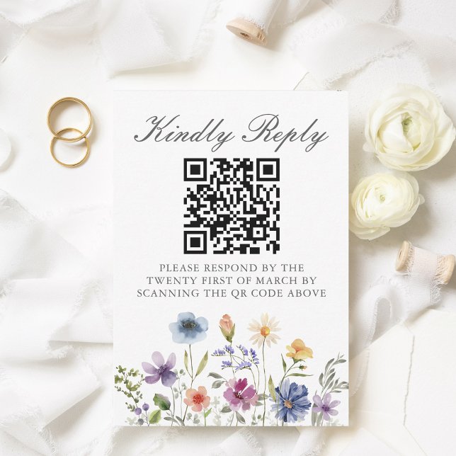 Tarjeta De Confirmación De Asistencia Elegant Wildflower Spring Wedding QR Code Scan (Subido por el creador)