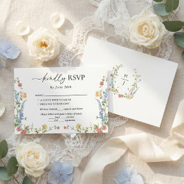 Tarjeta De Confirmación De Asistencia Elegant Wildflower Wedding Monogram