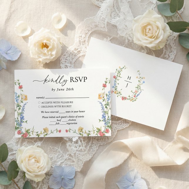 Tarjeta De Confirmación De Asistencia Elegant Wildflower Wedding Monogram (Subido por el creador)