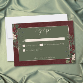 Tarjeta De Confirmación De Asistencia Elegant Winter Berries & Pine Burgundy Wedding