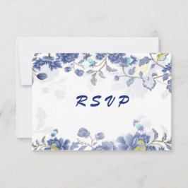 Tarjeta De Confirmación De Asistencia Elegante acuarela Azul Floral Boda Botánico