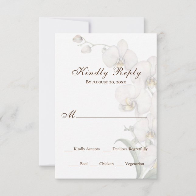Tarjeta De Confirmación De Asistencia Elegante acuarela Boda de orquídeas blancas (Anverso)