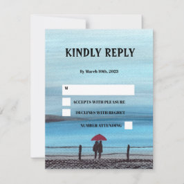 Tarjeta De Confirmación De Asistencia Elegante acuarela Boda de Paraguas Rojos