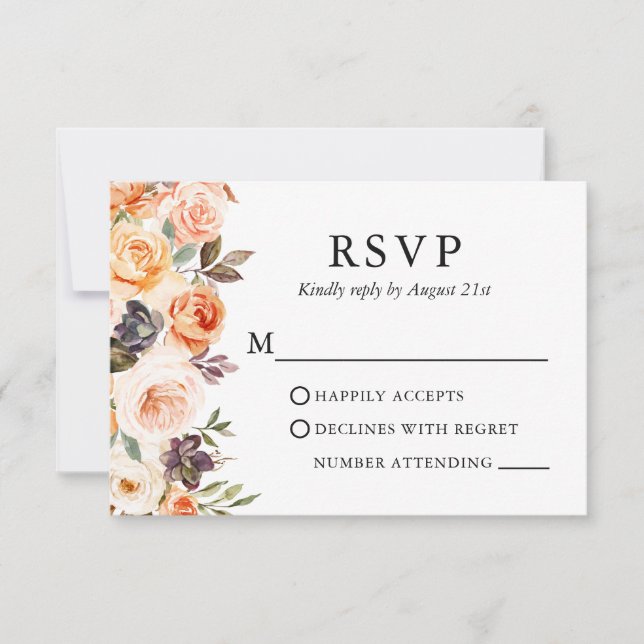 Tarjeta De Confirmación De Asistencia Elegante acuarela Boda floral otoño (Anverso)