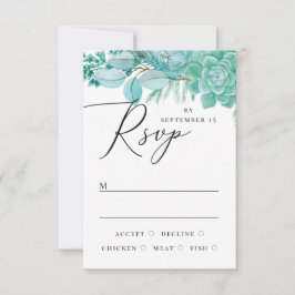Tarjeta De Confirmación De Asistencia Elegante acuarela de florales de menta para boda d
