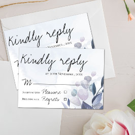 Tarjeta De Confirmación De Asistencia Elegante acuarela Dusty Blue Floral Boda