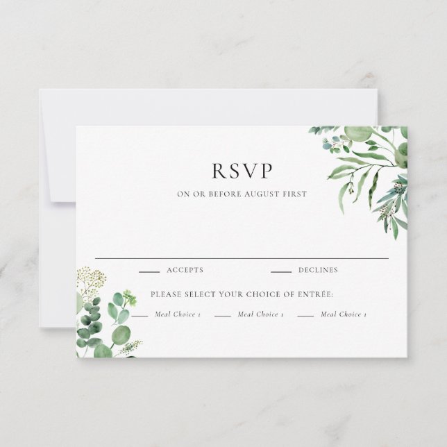 Tarjeta De Confirmación De Asistencia Elegante acuarela Eucalyptus Greenery Boda (Anverso)
