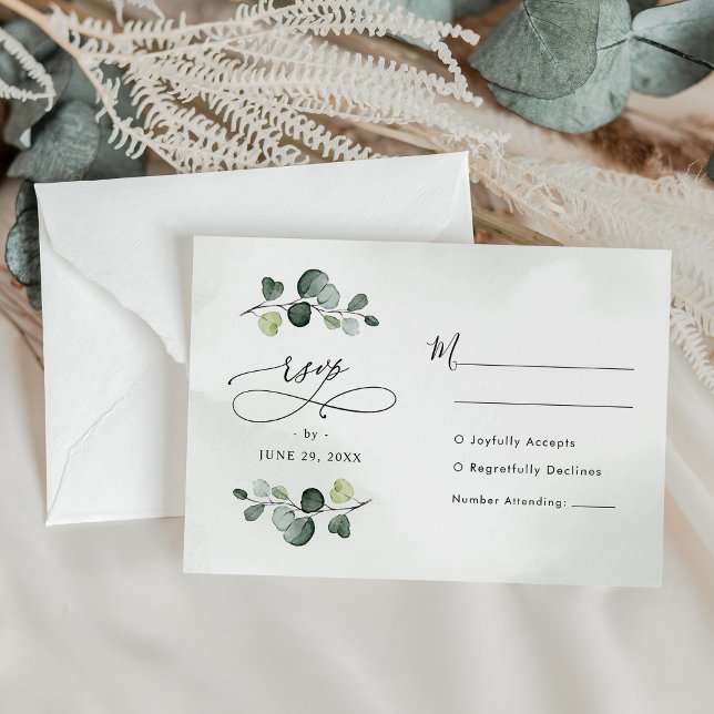 Tarjeta De Confirmación De Asistencia Elegante acuarela Eucalyptus Greenery Boda (Subido por el creador)