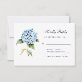 Tarjeta De Confirmación De Asistencia Elegante acuarela Floral Azul Hydrangea Boda