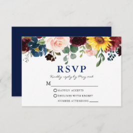 Tarjeta De Confirmación De Asistencia Elegante acuarela Floral Boda Azul