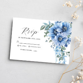 Tarjeta De Confirmación De Asistencia Elegante acuarela Floral Dusty Boda Azul