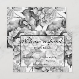 Tarjeta De Confirmación De Asistencia Elegante acuarela floral gris y blanco