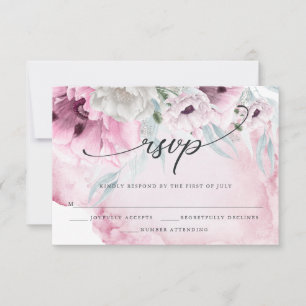 Tarjeta De Confirmación De Asistencia Elegante acuarela floral Poppies rosados Tarjeta R