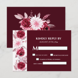 Tarjeta De Confirmación De Asistencia Elegante acuarela Flores Borgoña Boda