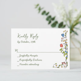 Tarjeta De Confirmación De Asistencia Elegante acuarela Flores salvajes Boda floral