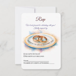 Tarjeta De Confirmación De Asistencia Elegante acuarela Golden Rosa Anillos Bodas