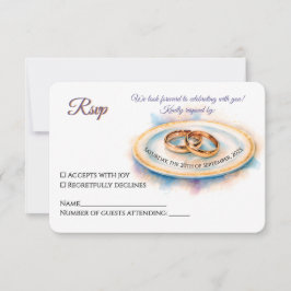 Tarjeta De Confirmación De Asistencia Elegante acuarela Golden Rosa Anillos Bodas