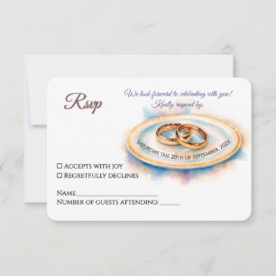 Tarjeta De Confirmación De Asistencia Elegante acuarela Golden Rosa Anillos Bodas