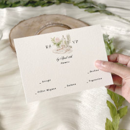 Tarjeta De Confirmación De Asistencia Elegante acuarela Manor Garden Wedding