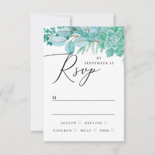 Tarjeta De Confirmación De Asistencia Elegante acuarela menta suculento floral boda