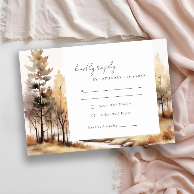 Tarjeta De Confirmación De Asistencia Elegante acuarela otoño Boda paisajístico otoño (Subido por el creador)