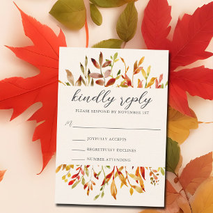 Tarjeta De Confirmación De Asistencia Elegante acuarela otoño deja Boda