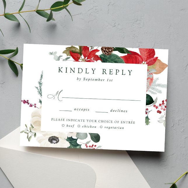 Tarjeta De Confirmación De Asistencia Elegante acuarela Poinsettias Boda Elección de com (Subido por el creador)