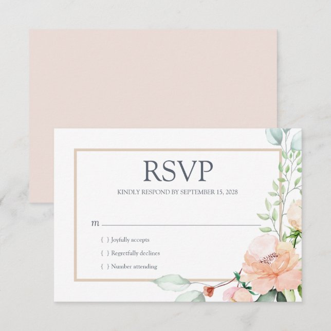 Tarjeta De Confirmación De Asistencia Elegante acuarela rosa floral (Anverso / Reverso)