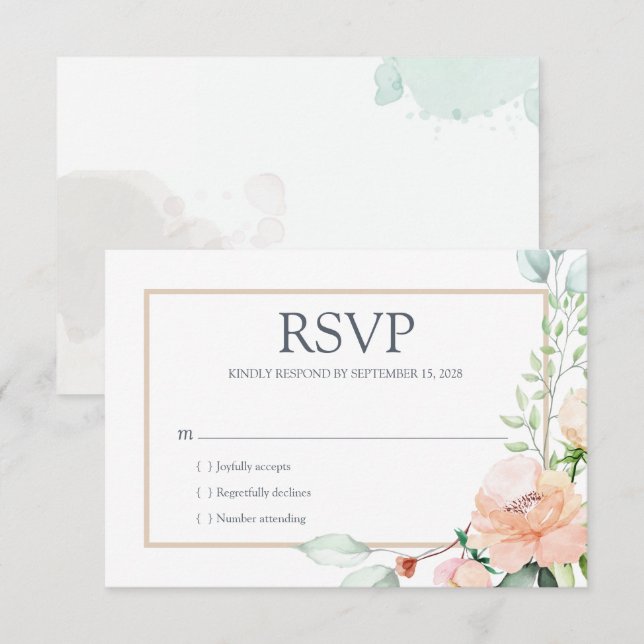 Tarjeta De Confirmación De Asistencia Elegante acuarela Rosa Floral rosa (Anverso / Reverso)