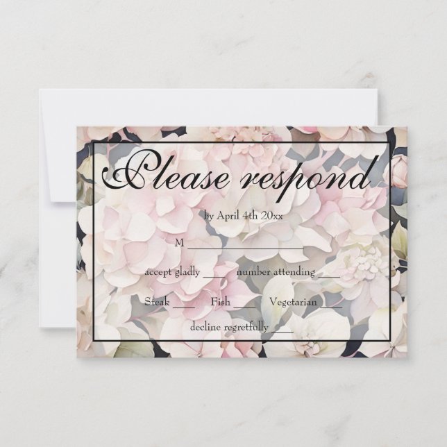 Tarjeta De Confirmación De Asistencia Elegante acuarela rosa hidrangeas florales (Anverso)