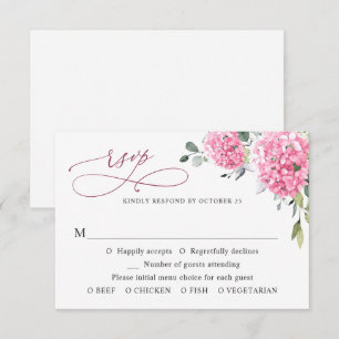 Tarjeta De Confirmación De Asistencia Elegante acuarela rosa Hydrangea Boda floral