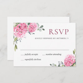 Tarjeta De Confirmación De Asistencia Elegante acuarela rosa Hydrangea Boda floral