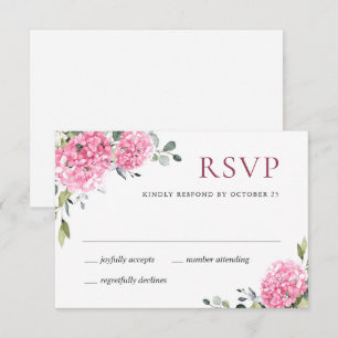 Tarjeta De Confirmación De Asistencia Elegante acuarela rosa Hydrangea Boda floral