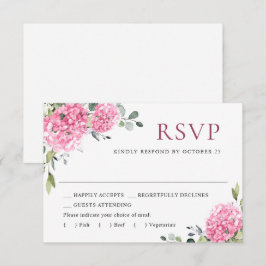 Tarjeta De Confirmación De Asistencia Elegante acuarela rosa Hydrangea Boda floral