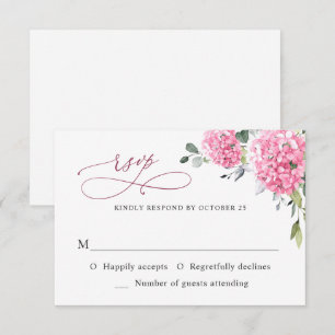 Tarjeta De Confirmación De Asistencia Elegante acuarela rosa Hydrangea Boda floral