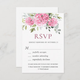 Tarjeta De Confirmación De Asistencia Elegante acuarela rosa Hydrangea Boda floral