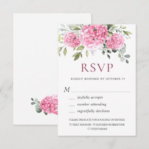 Tarjeta De Confirmación De Asistencia Elegante acuarela rosa Hydrangea Boda floral