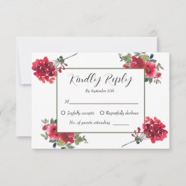 Tarjeta De Confirmación De Asistencia Elegante acuarela Rosa Rojo Boda floral