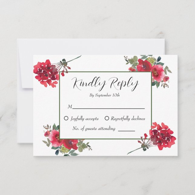 Tarjeta De Confirmación De Asistencia Elegante acuarela Rosa Rojo Boda floral (Anverso)
