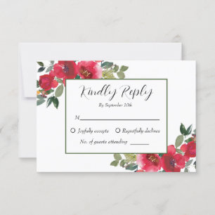 Tarjeta De Confirmación De Asistencia Elegante acuarela Rosa Rojo Boda floral