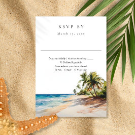 Tarjeta De Confirmación De Asistencia Elegante acuarela Tropical Beach Wedding