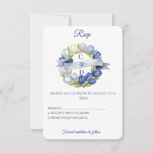 Tarjeta De Confirmación De Asistencia Elegante acuarela Tulip Wreath Boda Marfil Azul