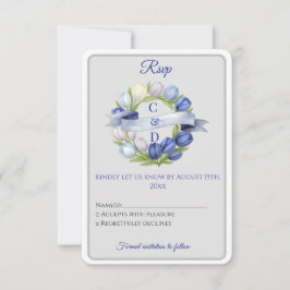Tarjeta De Confirmación De Asistencia Elegante acuarela Tulip Wreath Boda Marfil Azul