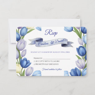 Tarjeta De Confirmación De Asistencia Elegante acuarela Tulip Wreath Boda Marfil Azul