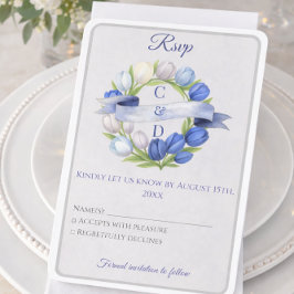 Tarjeta De Confirmación De Asistencia Elegante acuarela Tulip Wreath Boda Marfil Azul