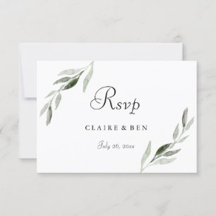 Tarjeta De Confirmación De Asistencia Elegante acuarela Verde de la boda de la hoja Invi