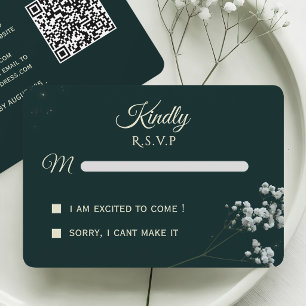 Tarjeta De Confirmación De Asistencia Elegante Aliento de bebé Verde Esmeralda para Boda