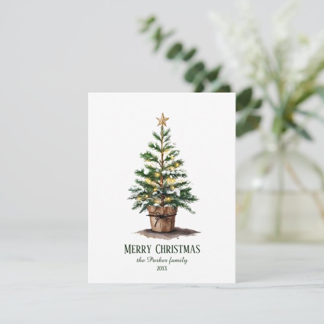 Tarjeta De Confirmación De Asistencia Elegante Árbol de Navidad acuarela no foto (Anverso de pie)
